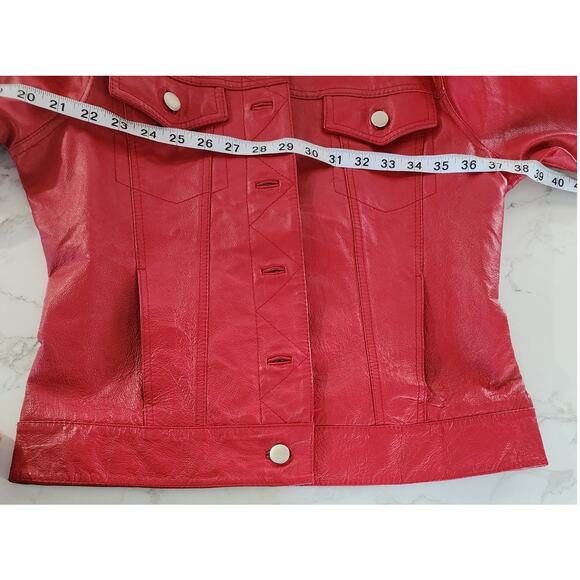 metro style fitted Button down red leather jacker Size 4 - Picture 6 of 7